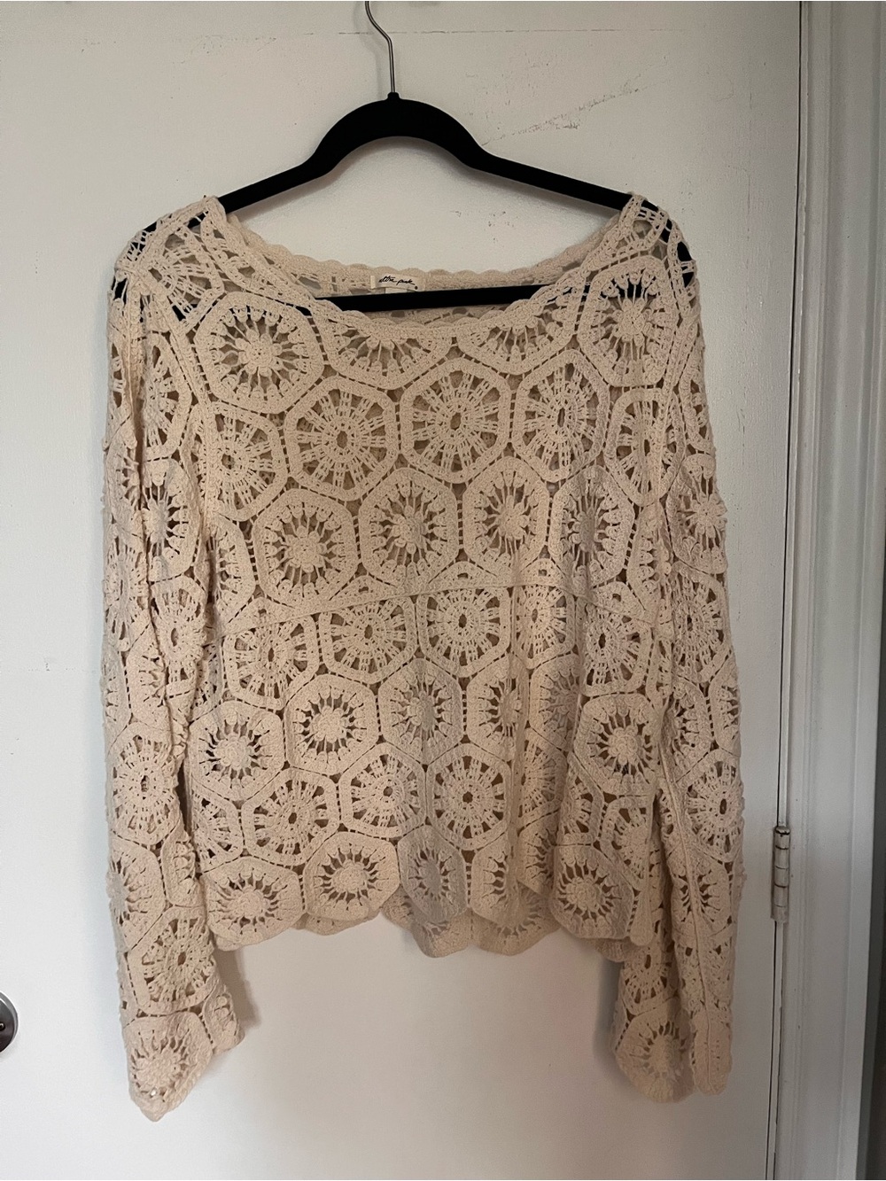 Ultra Pink Crochet Lace Pullover Sweater Dress - Cream
